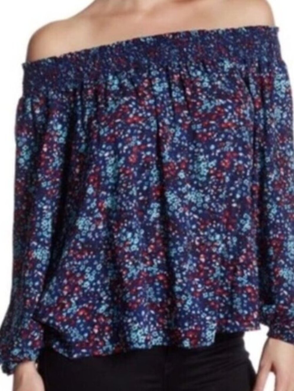 Parker Blue and Red floral off the shoulder blouse